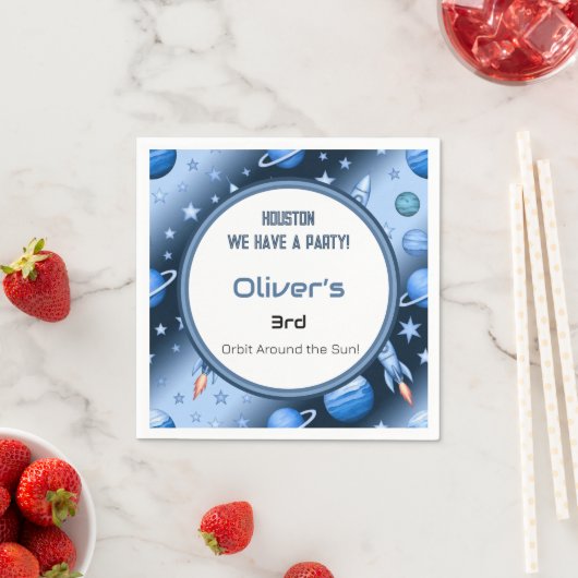 Blue Space Theme Rocket & Planets Kids Party Serviette (Beispiel)