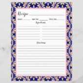Blue Spanish Mediterrane Tile Recipi Binder Page (Rückseite)