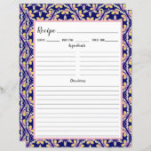 Blue Spanish Mediterrane Tile Recipi Binder Page (Vorne/Hinten)