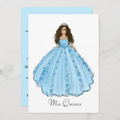 Blue Spanish Quinceañera Mis Quince Einladung (Vorne/Hinten)