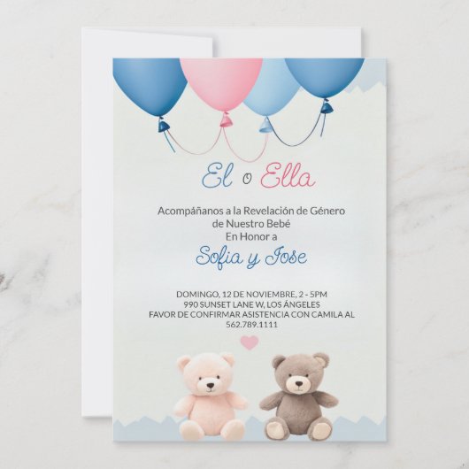 Blue Spanish Teddy Bear Gender Offenlegung Einladu Einladung (Vorderseite)