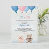 Blue Spanish Teddy Bear Gender Offenlegung Einladu Einladung (Stehend Vorderseite)