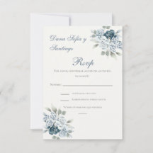 Blue Spanish Wedding RSVP Karte