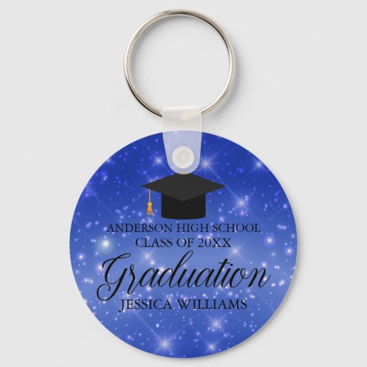 Blue Sparkle Abschluss Chic Custom Graduate Schlüsselanhänger (Vorderseite)