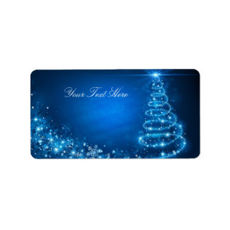 Blue Sparkle Christmas Tree Address Label Adressaufkleber