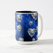 Blue Sparkle Diamond Hearts Tasse (VorderseiteRechts)