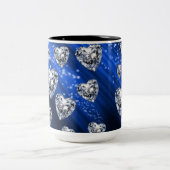 Blue Sparkle Diamond Hearts Tasse (Mittel)
