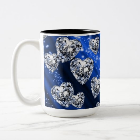 Blue Sparkle Diamond Hearts Tasse (Links)