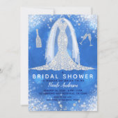Blue Sparkle Diamond Wedding Dress Brautparty Einladung (Vorderseite)