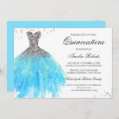 Blue Sparkle Dress Quinceanera Einladung (Vorne/Hinten)