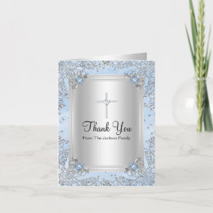 Blue Sparkle Jewel Baptism Thank You Card Dankeskarte