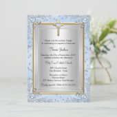Blue Sparkle Jewel Baptisse Christening Gold Einladung (Stehend Vorderseite)