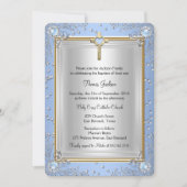 Blue Sparkle Jewel Taufe Christening Gold 2 Einladung (Vorderseite)