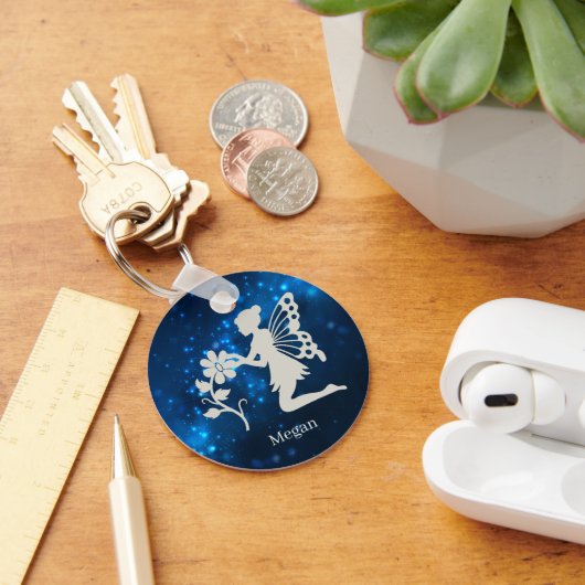Blue Sparkle Lights Silver Fairy Schlüsselanhänger (Schreibtisch)