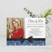 Blue Sparkle-Look Ribbon Bow Foto Abschluss Einladung (Stehend Vorderseite)