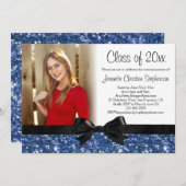 Blue Sparkle-Look Ribbon Bow Foto Abschluss Einladung (Vorne/Hinten)