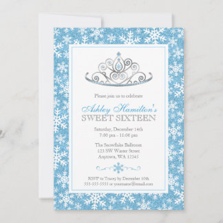 Blue Sparkle Princess Winter Wonderland Sweet 16 Einladung