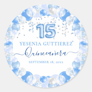 Blue Sparkle Quinceañera Balloon Runder Aufkleber