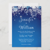Blue Sparkle Snowflake Winter Wedding Einladung (Vorderseite)
