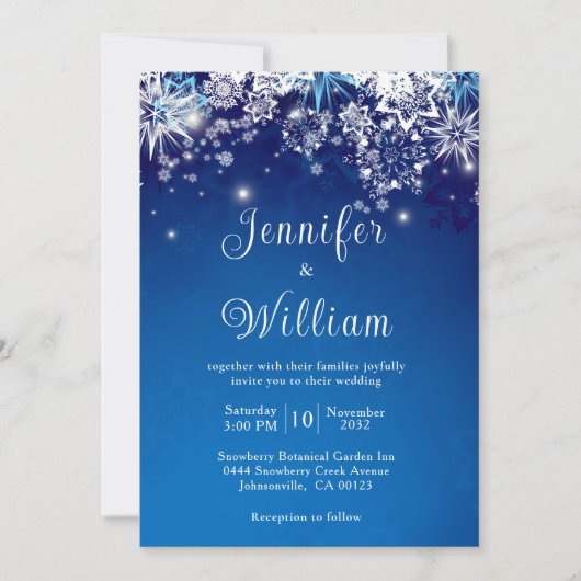 Blue Sparkle Snowflake Winter Wedding Einladung (Vorderseite)
