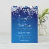 Blue Sparkle Snowflake Winter Wedding Einladung (Stehend Vorderseite)