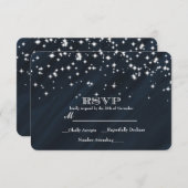 Blue & Sparkle Stars Elegante Glamour RSVP Karte (Vorne/Hinten)