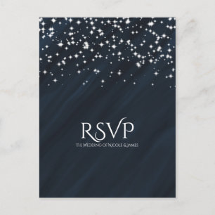 Blue & Sparkle Stars Elegante Wedding RSVP Karte