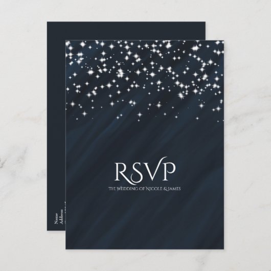 Blue & Sparkle Stars Elegante Wedding RSVP Karte (Vorne/Hinten)