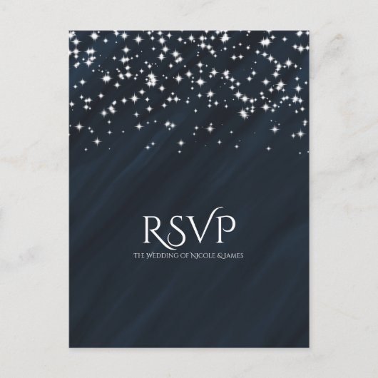 Blue & Sparkle Stars Elegante Wedding RSVP Karte (Vorderseite)