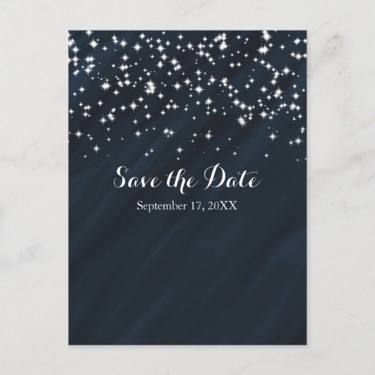 Blue & Sparkle Stars Eleganter Glamour Save the Da Ankündigungspostkarte (Vorderseite)
