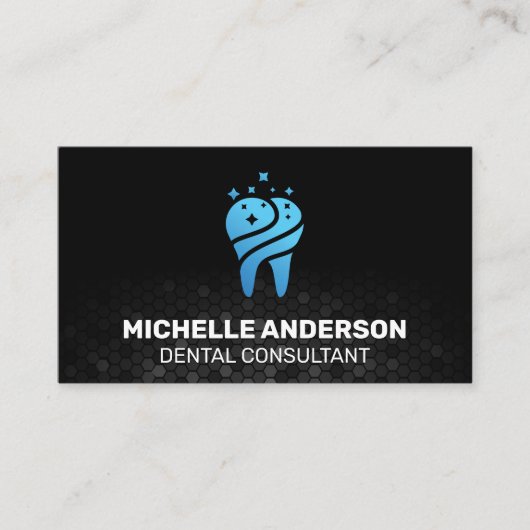 Blue Sparkle Tooth Icon | Geometrischer Hintergrun Visitenkarte (Vorderseite)