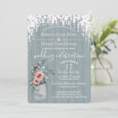 Blue Sparkle und Jar Blume Rustikale Hochzeit Einladung (Stehend Vorderseite)
