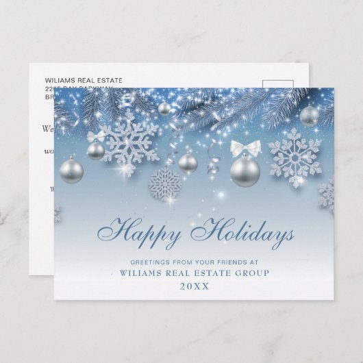 Blue Sparkle Weihnachtsbände Unternehmensgrüße Postkarte (Vorne/Hinten)