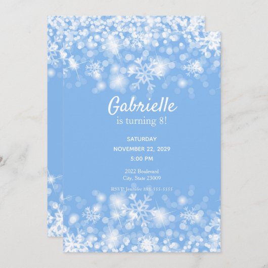 Blue Sparkle Winter zum Geburtstag Einladung (Vorne/Hinten)