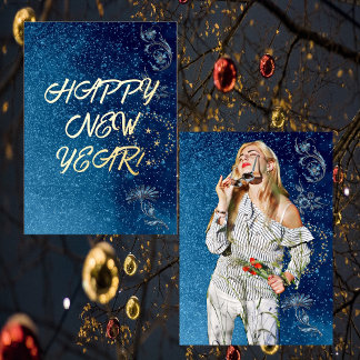 Blue Sparkling Happy New Year Girlfriend Foto Folien Feiertagskarte