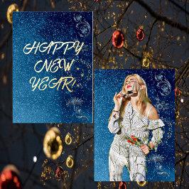 Blue Sparkling Happy New Year Girlfriend Foto Folien Feiertagskarte