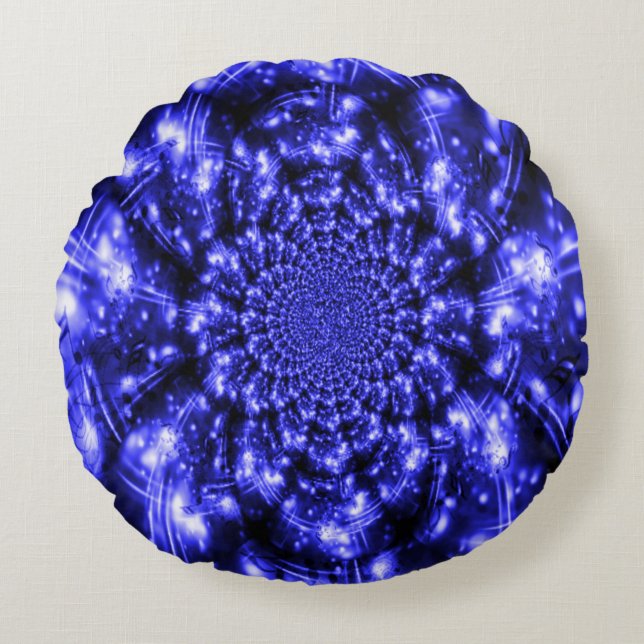 Blue Sparkling Lights Rundes Kissen (Vorderseite)