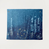 Blue Sparkling New Year Glitzer Cheer Stars Floral Wandteppich (Vorderseite (Horizontal))