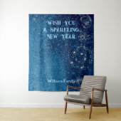 Blue Sparkling New Year Glitzer Cheer Stars Floral Wandteppich (Beispiel)