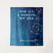 Blue Sparkling New Year Glitzer Cheer Stars Floral Wandteppich (Vorderseite)