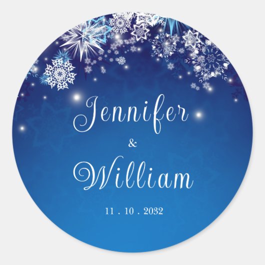 Blue Sparkling Winter Wonderland Wedding Runder Aufkleber (Vorderseite)
