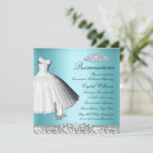 Blue Sparkon Glitzer Dress & Heelses Quinceanera Einladung (Stehend Vorderseite)