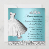 Blue Sparkon Glitzer Dress & Heelses Quinceanera Einladung (Vorderseite)