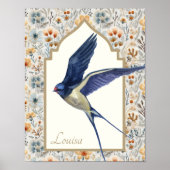 Blue Sparrow Verzierte Wildblume Custom Wall Art Poster (Vorne)