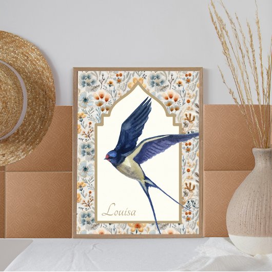 Blue Sparrow Verzierte Wildblume Custom Wall Art Poster
