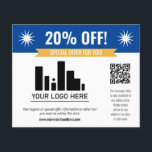 Blue Special Angebot Rabatt für Ihr Logo und QR-Co Flyer<br><div class="desc">Spezieller Flyer für Ihr kleines Unternehmen mit einem blauen Banner oben kombiniert mit einem kleineren gelben Banner und fett-weißen Schriftart. Spezieller Flyer personalisiert mit Ihrem Logo,  QR-Code und individuellem Text.</div>