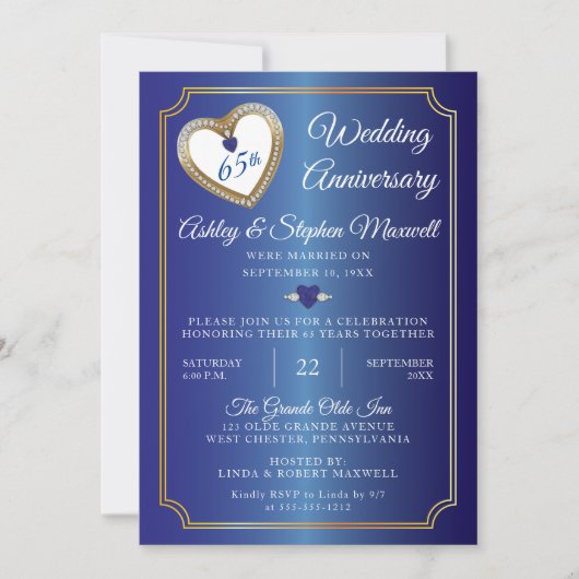 Blue Spinel Diamond 65-jähriges Party zum Hochzeit Einladung (Vorderseite)