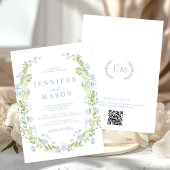 Blue sping flowers greenery wreath wedding einladung