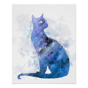 Blue Splash Digital Watercolor Siam Cat 726 Poster