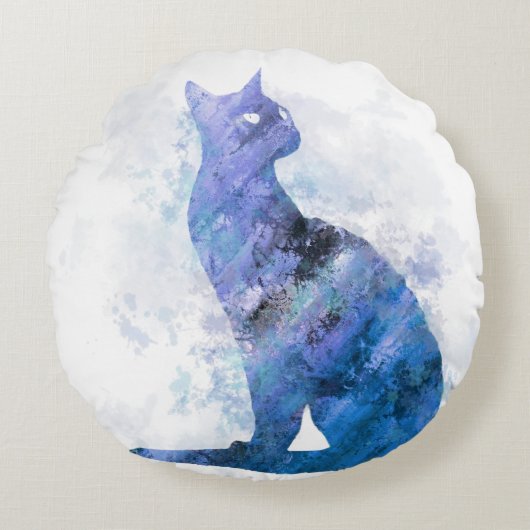 Blue Splash Digital Watercolor Siam Cat 726 Rundes Kissen (Vorderseite)